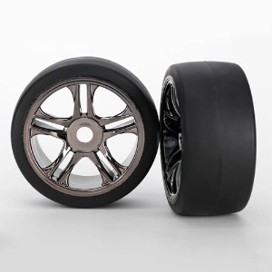 하비몬[#AX6477] Tires &amp; Wheels, Assembled, Glued (Split-Spoke, Black Chrome Wheels, Slick Tires (S1 Compound), Foam Inserts) (Rear) (2)[상품코드]TRAXXAS
