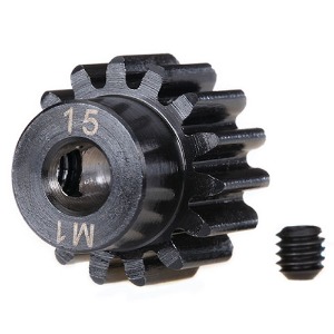 하비몬[#AX6487R] Gear, 15-T Pinion (Machined) (1.0 Metric Pitch) (Fits 5mm Shaft)/ Set Screw (Compatible With Steel Spur Gears)[상품코드]TRAXXAS