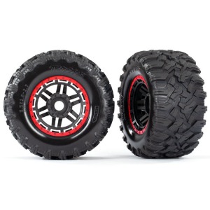 하비몬[#AX8972R] Tires &amp; Wheels, Assembled, Glued (Black, Red Beadlock Style Wheels, Maxx® MT Tires, Foam Inserts) (2) (17mm Splined) (TSM® Rated)[상품코드]TRAXXAS