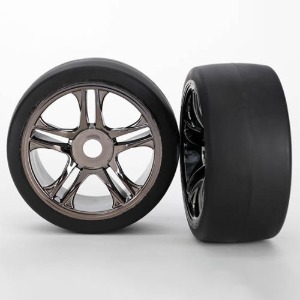 하비몬[#AX6479] Tires &amp; Wheels, Assembled, Glued (Split-Spoke, Black Chrome Wheels, Slick Tires (S1 Compound), Foam Inserts) (Front) (2)[상품코드]TRAXXAS