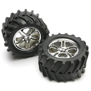 하비몬[#AX5173] Tires &amp; Wheels, Assembled, Glued (SS (Split-Spoke) Chrome Wheels, Maxx® Chevron Tires, Foam Inserts) (2) (Fits Revo®/T-Maxx®/E-Maxx With 6mm Axle And 14mm Hex)[상품코드]TRAXXAS