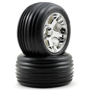 하비몬[#AX3771] Tires &amp; Wheels, Assembled, Glued (2.8&quot;) (All-Star Chrome Wheels, Ribbed Tires, Foam Inserts) (Electric Front) (2)[상품코드]TRAXXAS