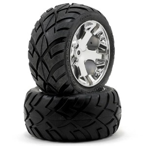 하비몬[#AX3773] Tires &amp; Wheels, Assembled, Glued (All Star Chrome Wheels, Anaconda® Tires, Foam Inserts) (2WD Electric Rear) (1 Left, 1 Right)[상품코드]TRAXXAS