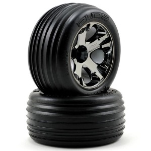 하비몬[#AX3771A] Tires &amp; Wheels, Assembled, Glued (2.8&quot;) (All-Star Black Chrome Wheels, Ribbed Tires, Foam Inserts) (Electric Front) (2)[상품코드]TRAXXAS