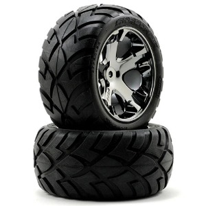 하비몬[#AX3773A] Tires &amp; Wheels, Assembled, Glued (All Star Black Chrome Wheels, Anaconda® Tires, Foam Inserts) (2WD Electric Rear) (1 Left, 1 Right)[상품코드]TRAXXAS