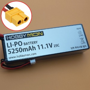 하비몬[BM0321-XT60] [2셀 크기 3셀 리포 배터리｜하드케이스] 5250mAh 11.1V 3S 25C Hard Case LiPo Battery w/XT60 Connector (크기 139 x 47 x 25.5mm)[상품코드]HOBBYMON